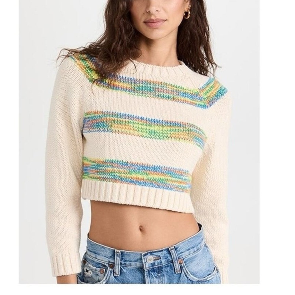NWT RE/DONE Baby Stripe Crewneck Cropped Sweater Women's S Cream